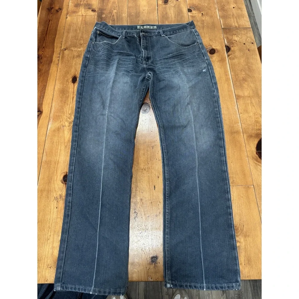 EMCEE Premium Denim Men's Jeans Size 40x34 Dark Wash Relaxed Fit Embroidered